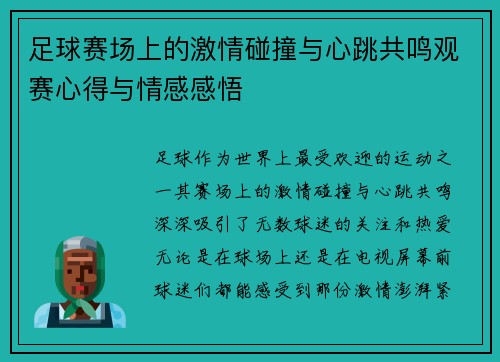 足球赛场上的激情碰撞与心跳共鸣观赛心得与情感感悟