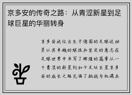 京多安的传奇之路：从青涩新星到足球巨星的华丽转身