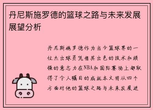 丹尼斯施罗德的篮球之路与未来发展展望分析