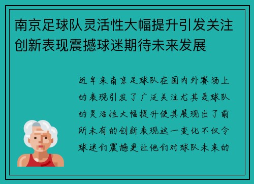 南京足球队灵活性大幅提升引发关注创新表现震撼球迷期待未来发展